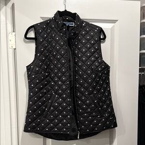 Karen Scott Black Quilted Vest with White Dots